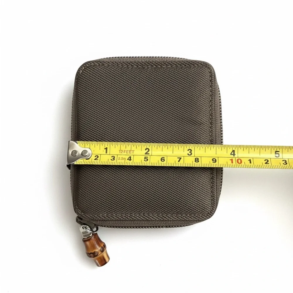 Gucci Khaki Nylon Zippered Wallet with Bamboo